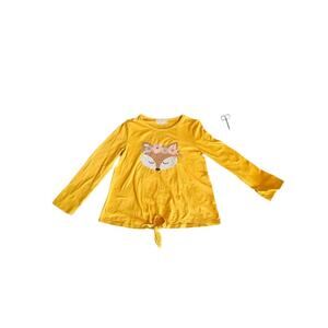Yellow Fox Graphic Tie-Front Shirt With Sequence Detail, Girls Size 12 Large